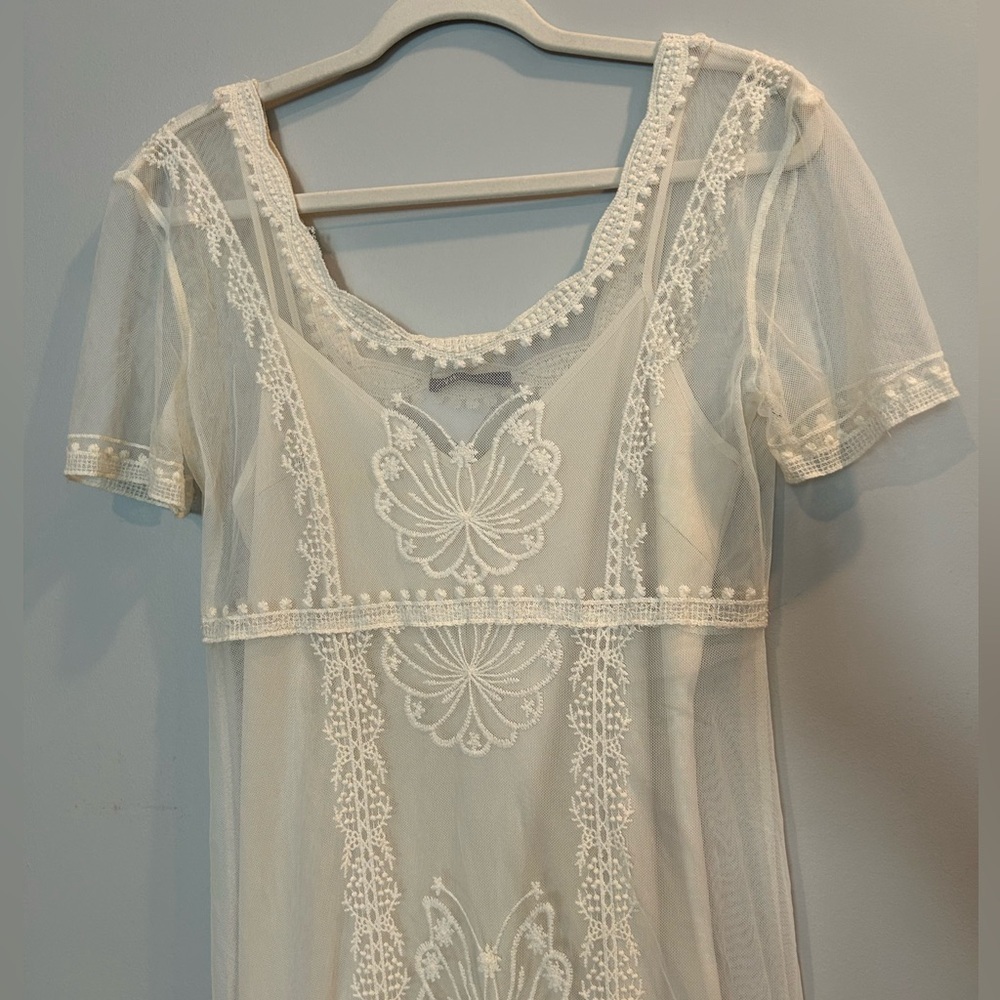 Zara Cream Babydoll Midi Dress Scoop Neck - Picture 2 of 6
